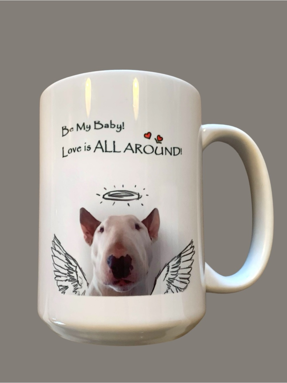 White Bull Terrier 'Love Is All Around' Ceramic Mug. NWOT
